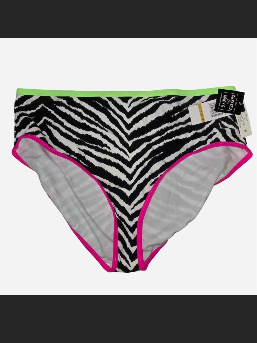 Macy's Zebra Print Bikini Bottoms with Neon Pink & Lime Trim
